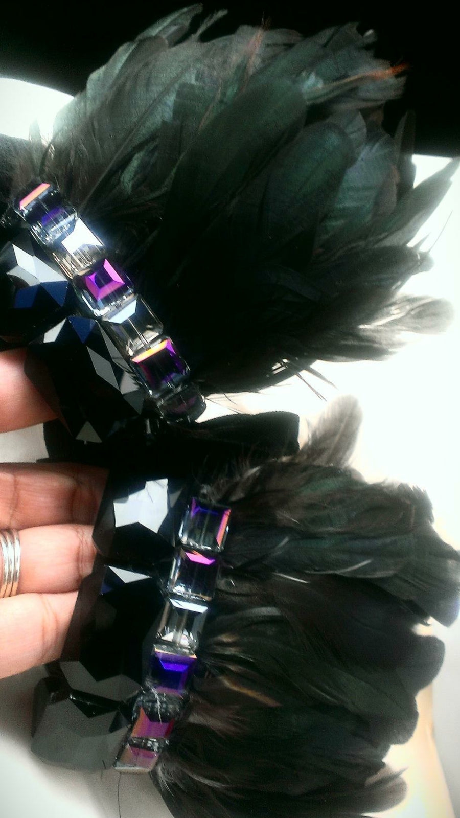 THE COCO - Iridescent Moss Feather/Vivid & Black Crystals